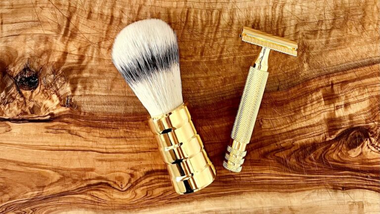 Gold Shaving Brush with Barrel Handle by Western Razor Co on Gadget Flow