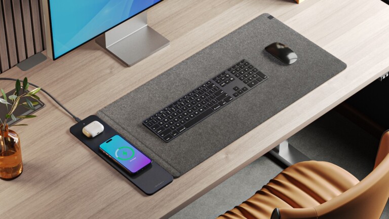 JOURNEY ALTI ULTRA wireless charging desk mat keeps your everyday carry gadgets charged